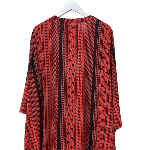 DENIM 24/7 Womens Top Plus Size 32W Coral Red Black Tunic Blouse Aztec Boho - Picture 5 of 13